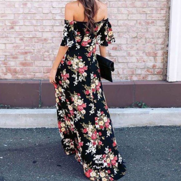 • FLORAL OFF SHOULDER MAXI DRESS • - Picture 2 of 2